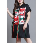 Lovely Casual Printed Black Knee Length A Line Dre