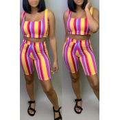 Lovely Leisure Striped Yellow Two-piece Shorts Set