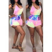 Lovely Sexy Printed Backless Light Pink One-piece 