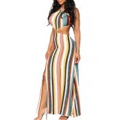 Lovely Sexy Halter Neck Striped Hollow-out Ankle L