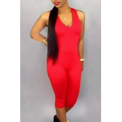 Lovely Casual V Neck Red One-piece Jumpsuit