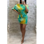 Lovely Chic Off The Shoulder Tie-dye Yellow Mini D
