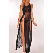 Lovely Sexy Black See-through High Split Cover-up(