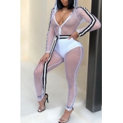 Lovely Sexy Patchwork Mesh Design White One-piece 