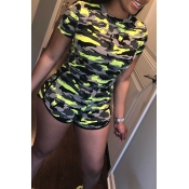 Lovely Casual Camouflage Printed Two-piece Shorts 