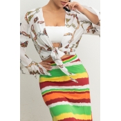 Lovely Casual Printed White Cover-up