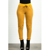 Lovely Casual High Elastic Yellow Pants