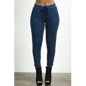 Lovely Casual High Elastic Dark Blue Pants