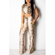 Lovely Casual Snakeskin Pattern Yellow Two-piece P