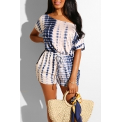 Lovely Casual Printed Lace-up White One-piece Romp