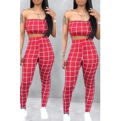 Lovely Women’s Off The Shoulder Plaid Red Two-piec