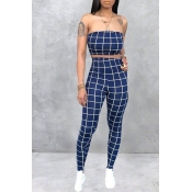Lovely Women’s Off The Shoulder Plaid Blue Two-pie