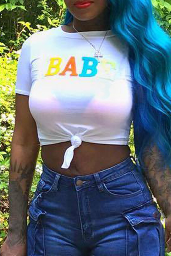 

Lovely Casual Letter Printed White T-shirt