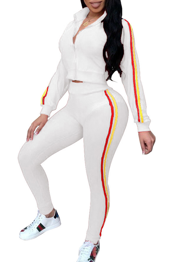 

Lovely Leisure V Neck Patchwork White Two-piece Pants Set
