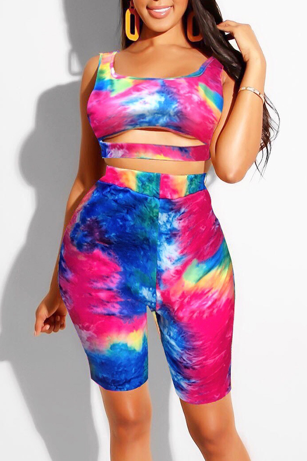 

Lovely Casual Printed Hollow-out Multicolor Two-piece Shorts Set