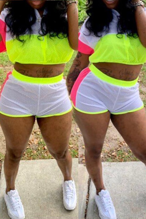 

Lovely Casual Patchwork White Two-piece Shorts Set