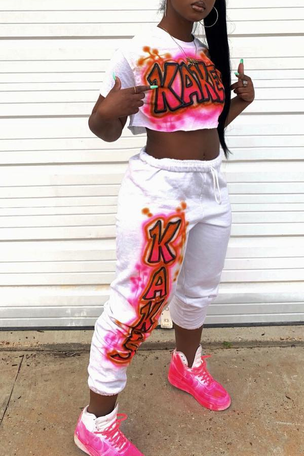 

Lovely Casual Letter Printed White Two-piece Pants Set