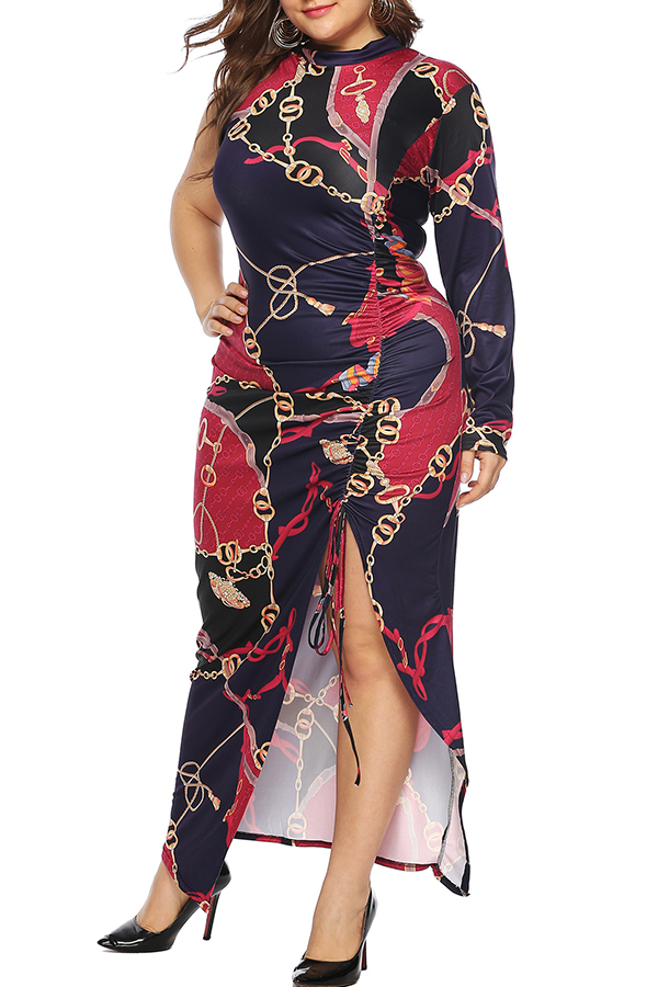 

Lovely Stylish Printed Side Split Navy Blue Ankle Length Dress