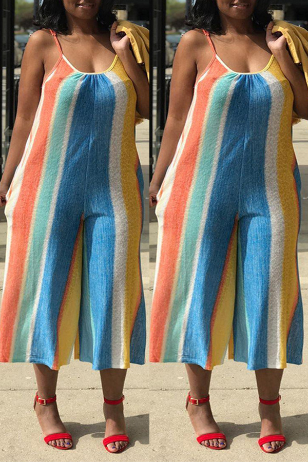 

Lovely Casual Striped Patchwork Multicolor Loose One-piece Jumpsuit, Multi