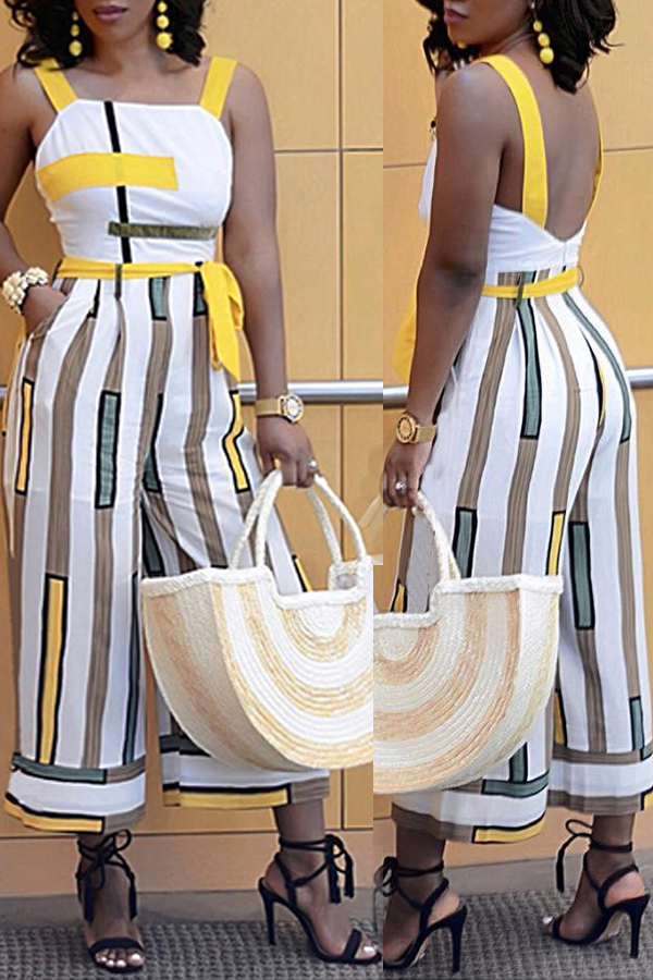 

Lovely Trendy Striped Patchwork White One-piece Jumpsuit