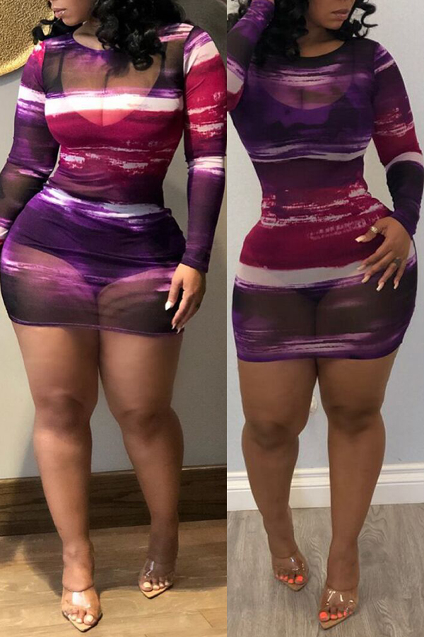 Lovely Casual See-through Purple Mini Dress