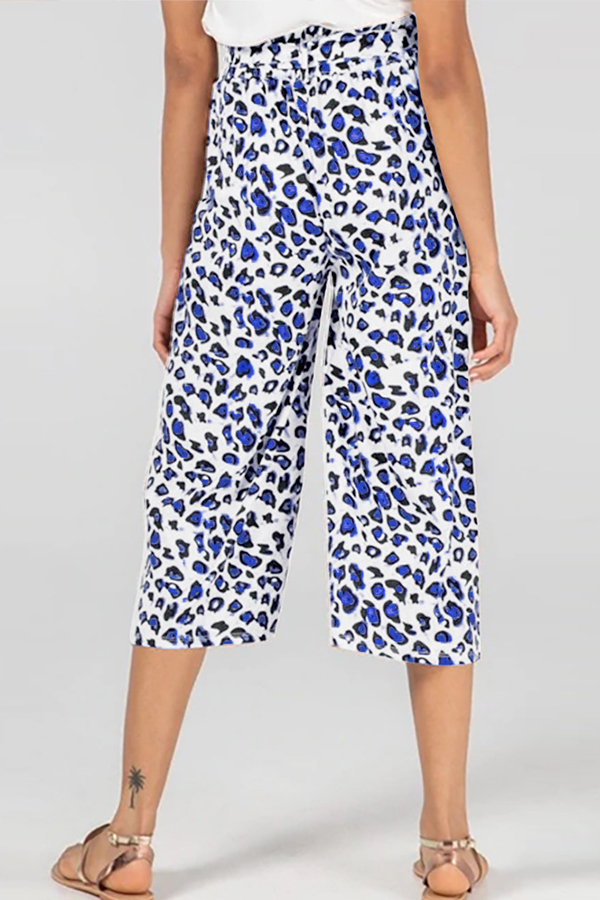 

Lovely Stylish High Waist Leopard Printed Blue Pants