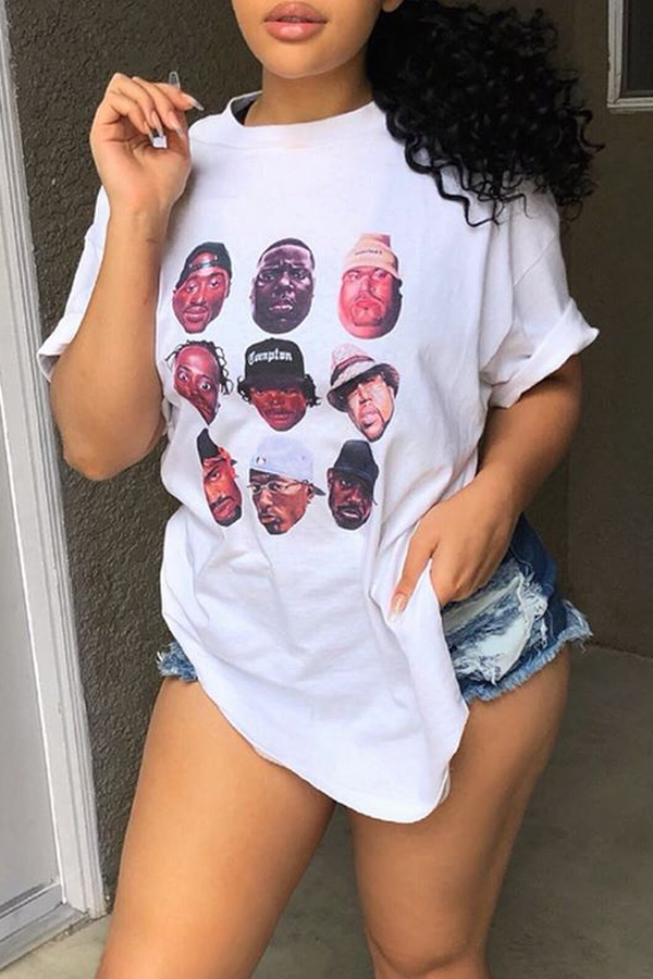 

Lovely Casual Print White T-shirt