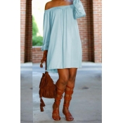Lovely Casual Off The Shoulder Light Blue Mini A L