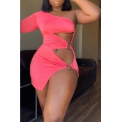 Lovely Sexy One Shoulder Hollow-out Red Mini A Lin