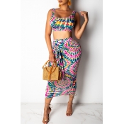 Lovely Fashion Printed Knot Design Two-piece Skirt