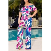 Lovely Stylish Floral Printed Purple One-piece Jum