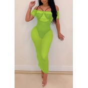 Lovely Sexy See-through Green Ankle Length Dress