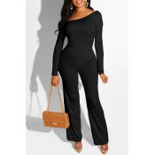 Lovely Casual One Shoulder Black One-piece Jumpsui