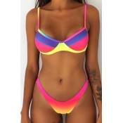 Lovely Striped Multicolor Two-piece Swimwear