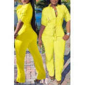 Lovely Casual O Neck Half Sleeve Yellow One-piece 