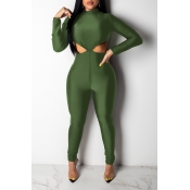 Lovely Sexy Hollow-out Army Green One-piece Jumpsu