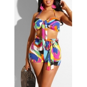 Lovely Casual Printed Multicolor Two-piece Swimwea