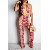 Lovely Sexy Printed Lace-up Hollow-out Pink One-pi