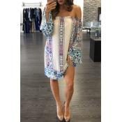 Lovely Stylish Off The Shoulder Printed Multicolor