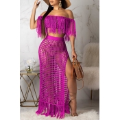 LW Off The Shoulder Tassel Design Rose Red Cover-u