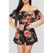 Lovely Stylish Off The Shoulder Floral Printed Bla