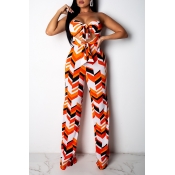 Lovely Sexy Printed Hollow-out Orange One-piece Ju