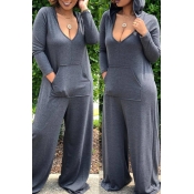 Lovely Casual V Neck Grey Loose One-piece Jumpsuit