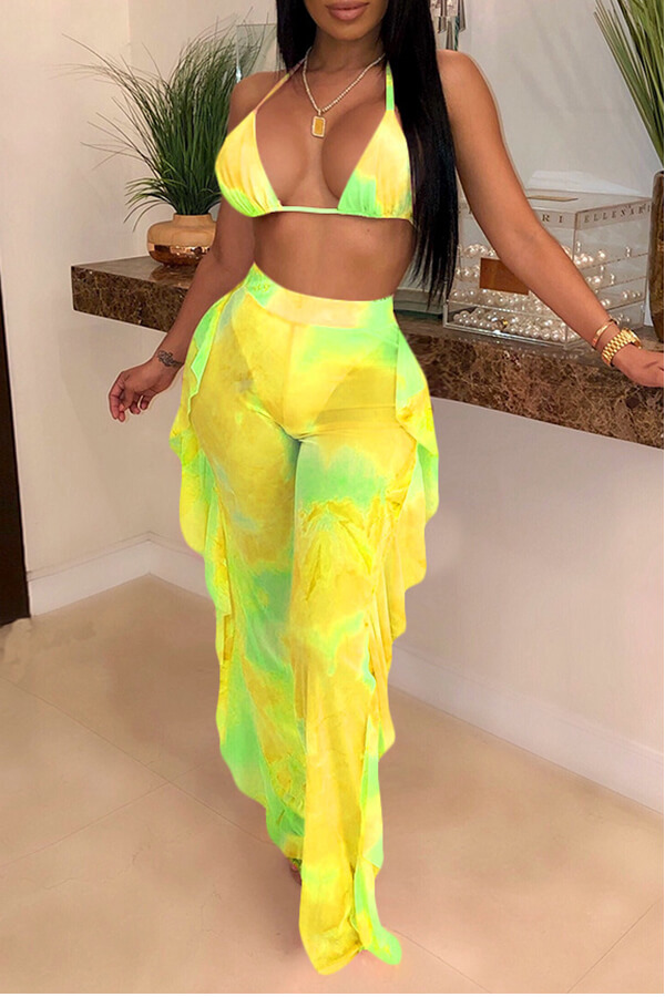 two piece yellow swimsuit