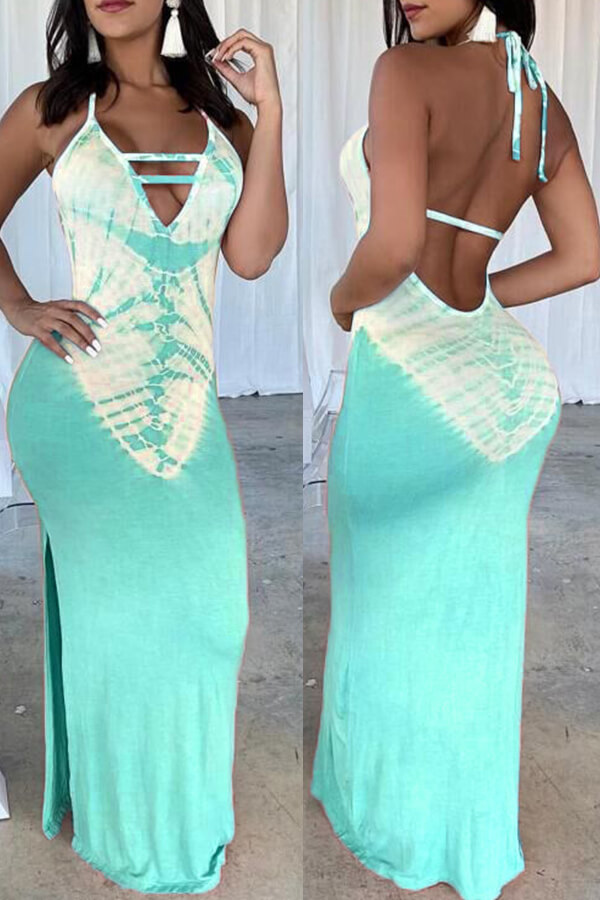 

Lovely Sexy Backless Baby Blue Maxi Dress
