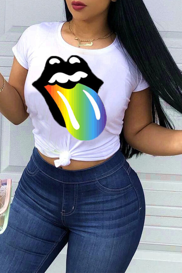 

LW Casual Lip Print White T-shirt