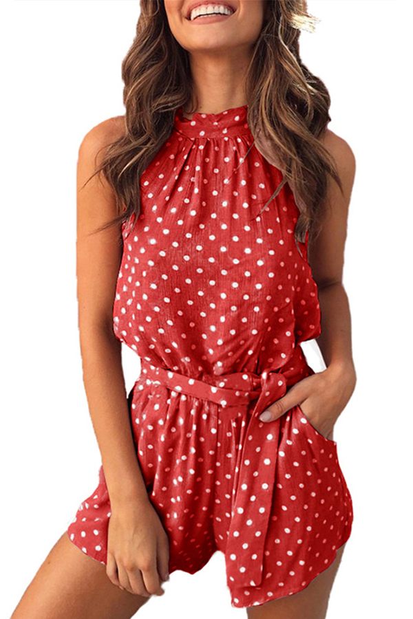 

Lovely Casual Dot Printed Red One-piece Romper