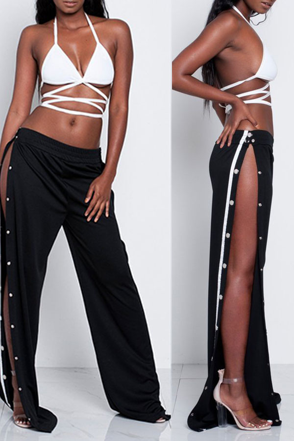 side split pants black