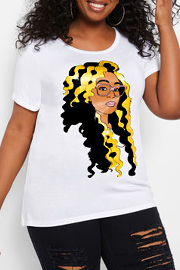 

Lovely Casual O Neck Print White T-shirt