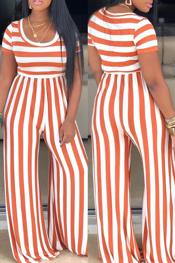 

Lovely Casual O Neck Striped Croci One-piece Jumpsuit